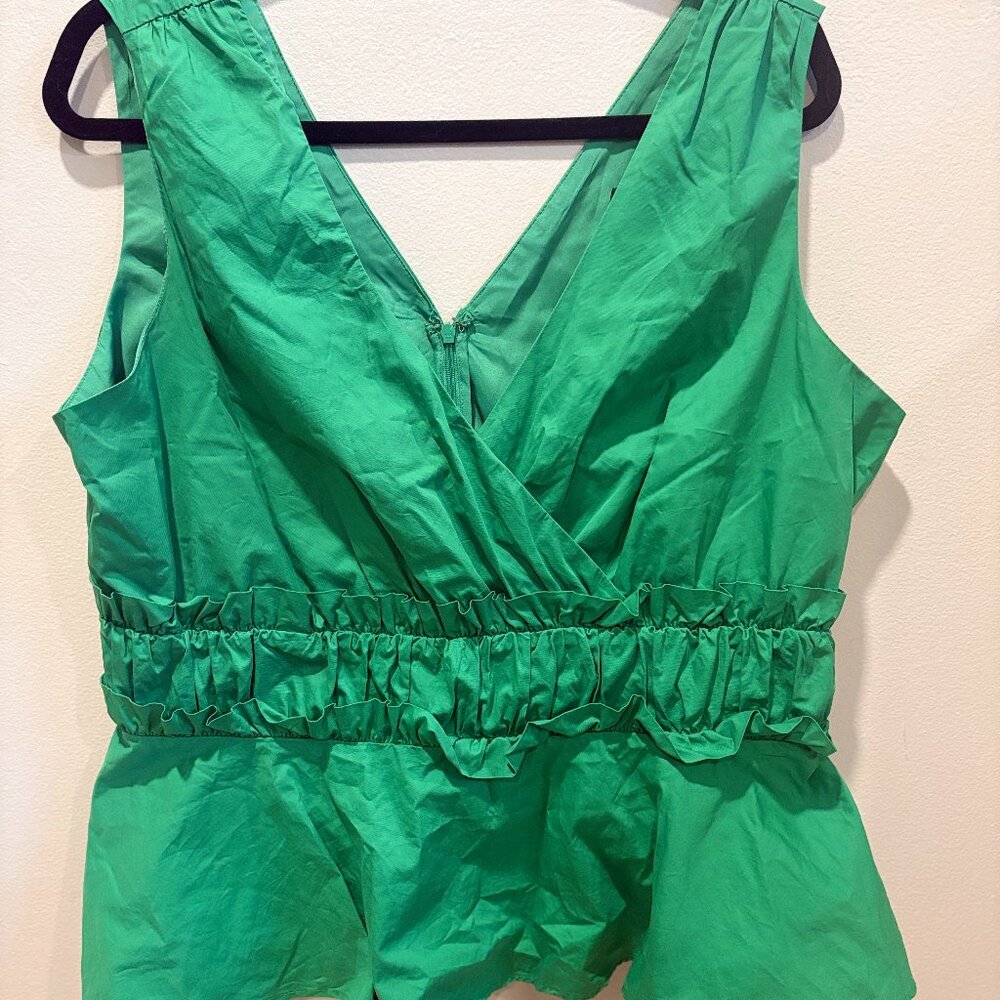 Express Green Sleeveless Peplum Top V-Neck Ruffle | Women's Large